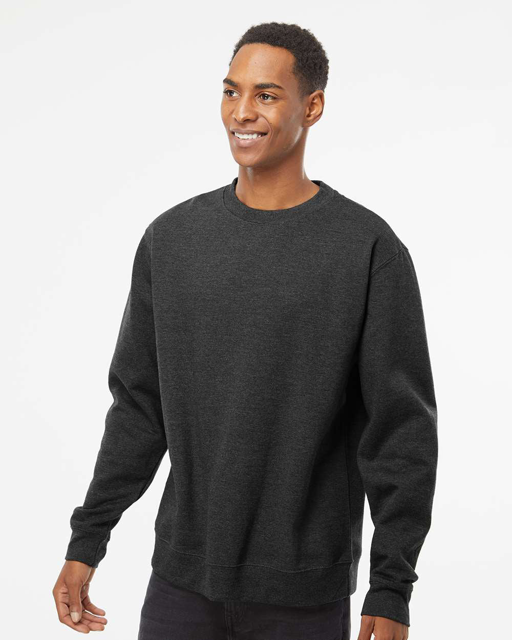Independent Trading Company 8.5oz. Midweight Crew in Charcoal Heather, crewneck — front view (2)