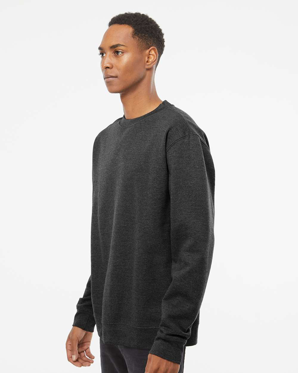 Independent Trading Company 8.5oz. Midweight Crew in Charcoal Heather, crewneck — side view (2)