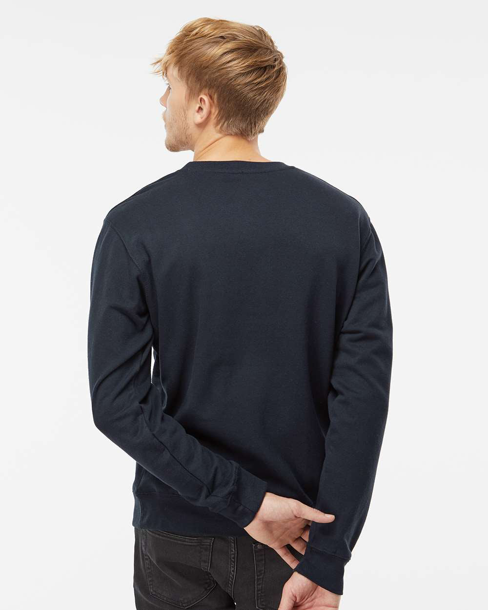 Independent Trading Company 8.5oz. Midweight Crew in Navy, crewneck — back view (2)