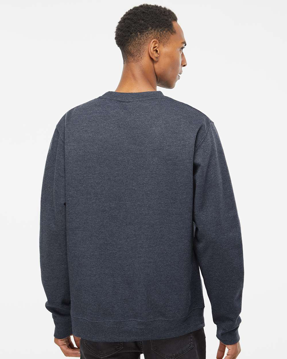 Independent Trading Company 8.5oz. Midweight Crew in Navy Heather, crewneck — back view (2)