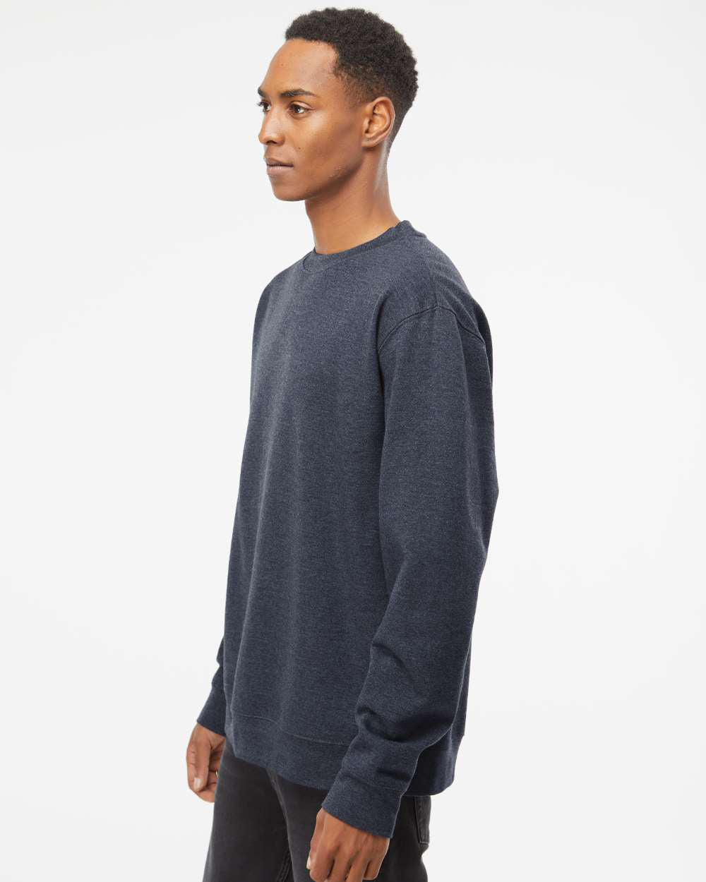 Independent Trading Company 8.5oz. Midweight Crew in Navy Heather, crewneck — side view (2)