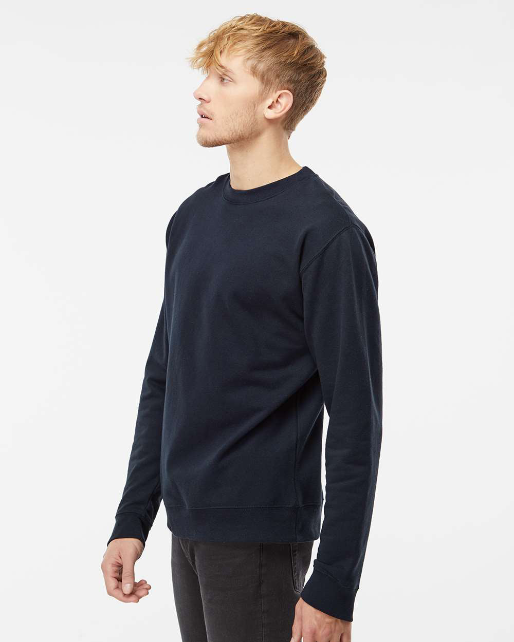 Independent Trading Company 8.5oz. Midweight Crew in Navy, crewneck — side view (2)