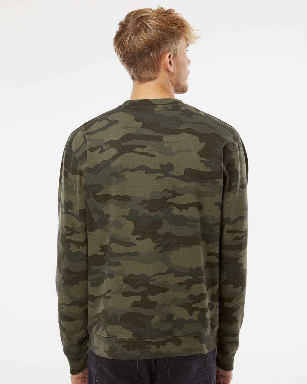 Independent Trading Company 8.5oz. Midweight Crew in Forest Camo, crewneck — back view (2)