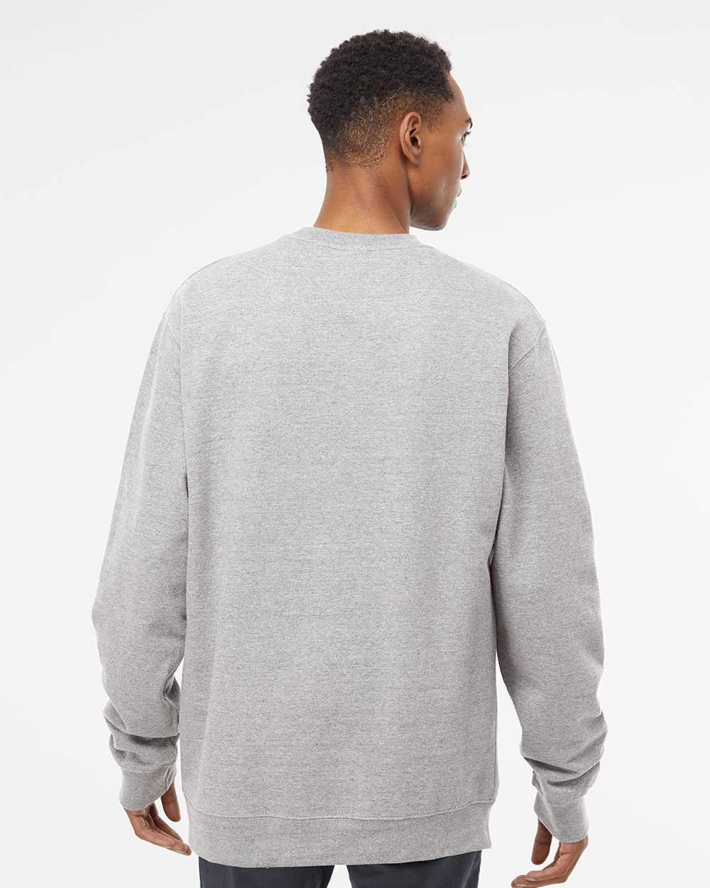 Independent Trading Company 8.5oz. Midweight Crew in Grey Heather, crewneck — back view