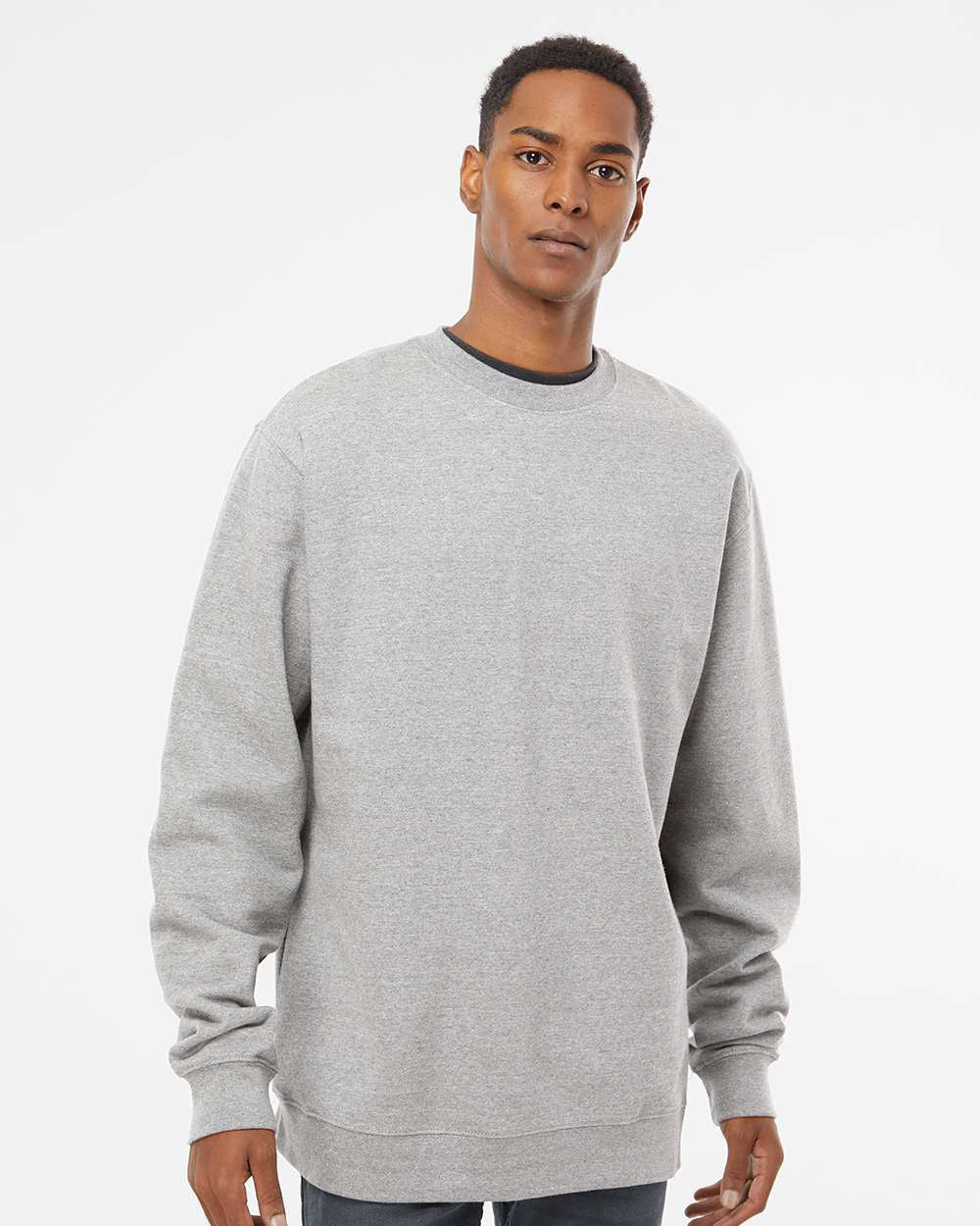 Independent Trading Company 8.5oz. Midweight Crew in Grey Heather, crewneck — front view (2)