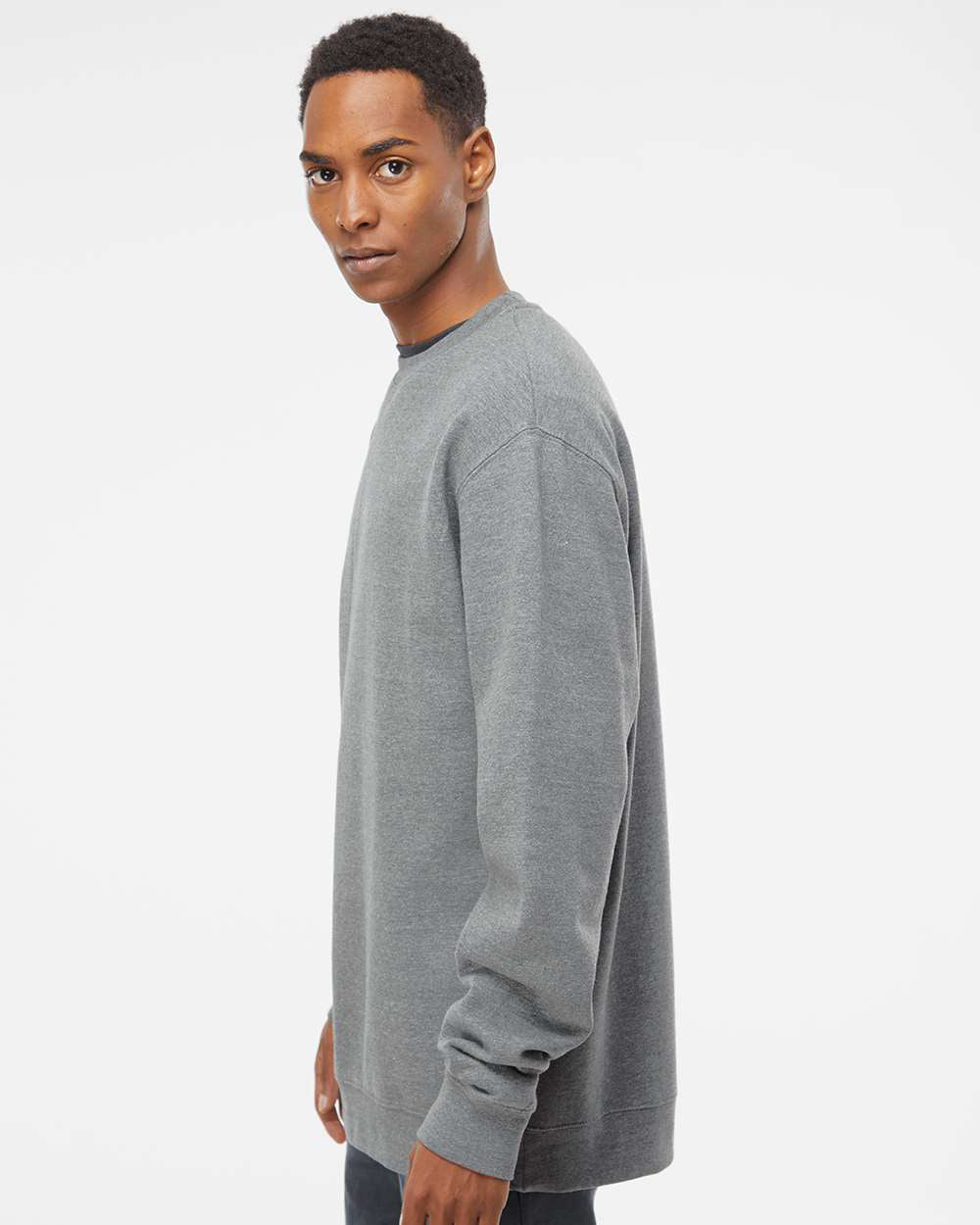 Independent Trading Company 8.5oz. Midweight Crew in Heather, crewneck — side view (2)