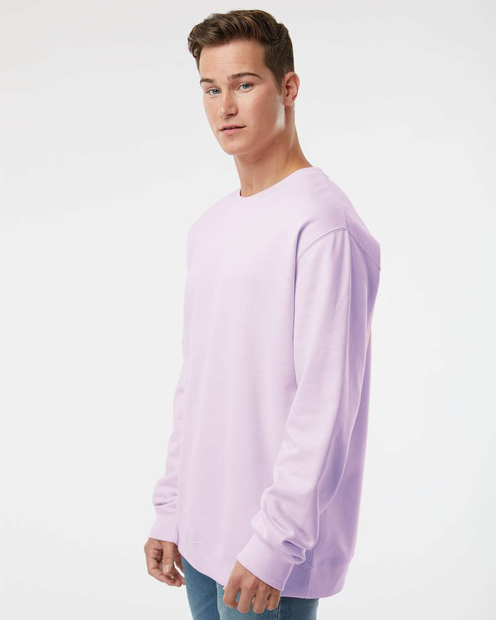 Independent Trading Company 8.5oz. Midweight Crew in Lavender, crewneck — side view (2)