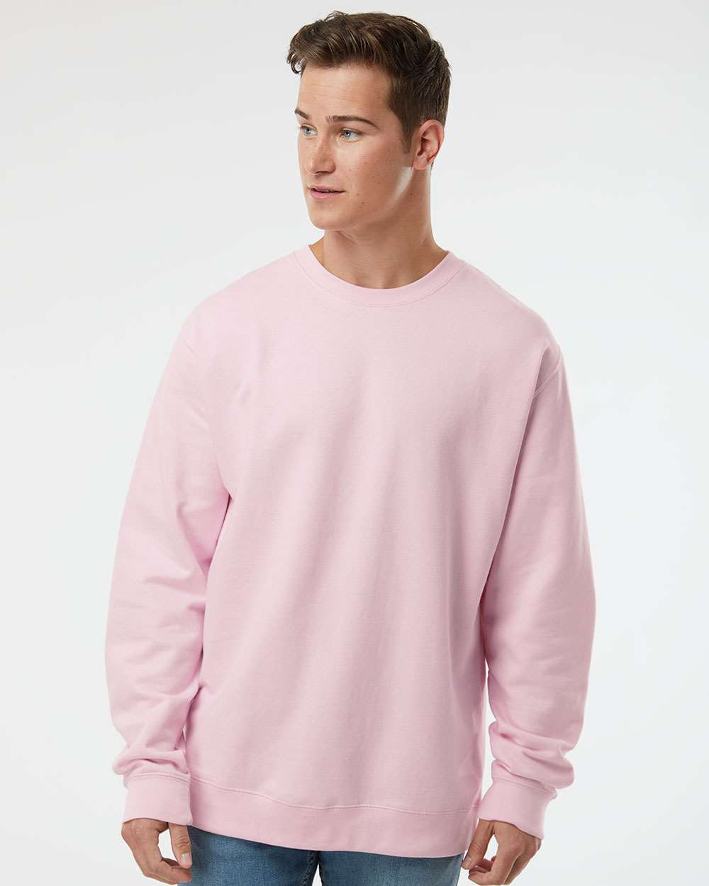Independent Trading Company 8.5oz. Midweight Crew in Pink, crewneck — front view (2)