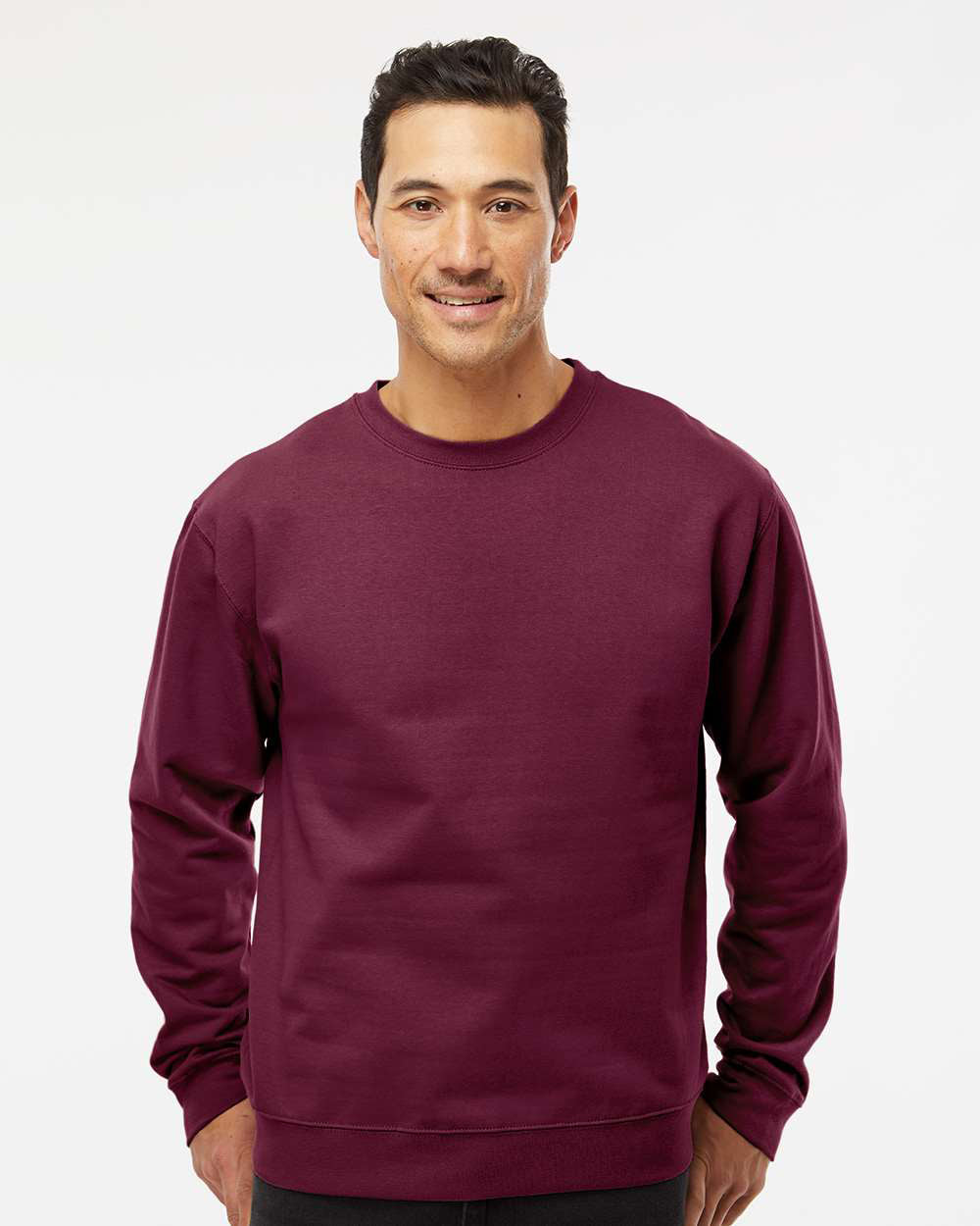 Independent Trading Company 8.5oz. Midweight Crew in Maroon, crewneck — front view