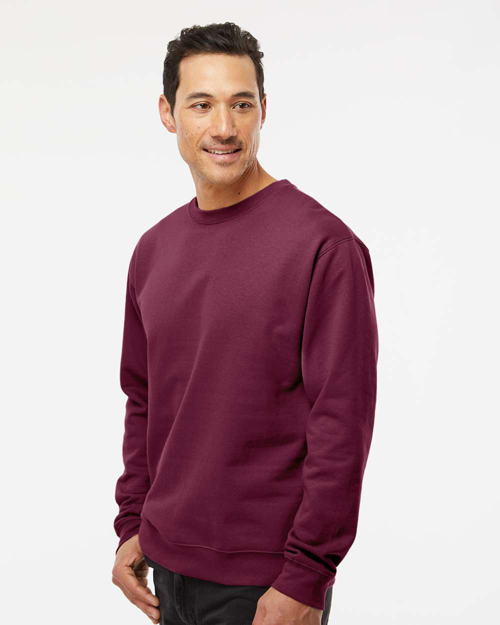 Independent Trading Company 8.5oz. Midweight Crew in Maroon, crewneck — side view
