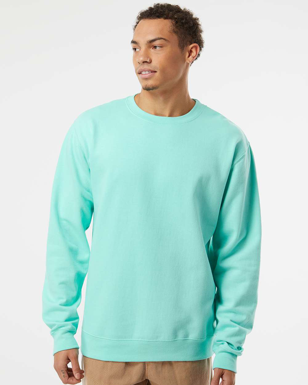Independent Trading Company 8.5oz. Midweight Crew in Mint, crewneck — front view (2)