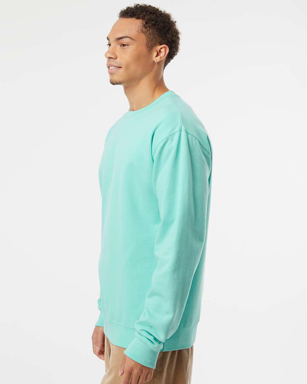 Independent Trading Company 8.5oz. Midweight Crew in Mint, crewneck — side view