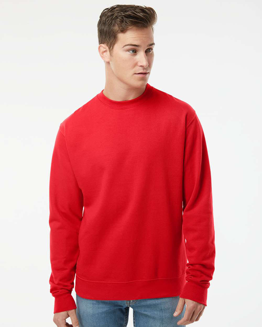 Independent Trading Company 8.5oz. Midweight Crew in Red, crewneck — front view