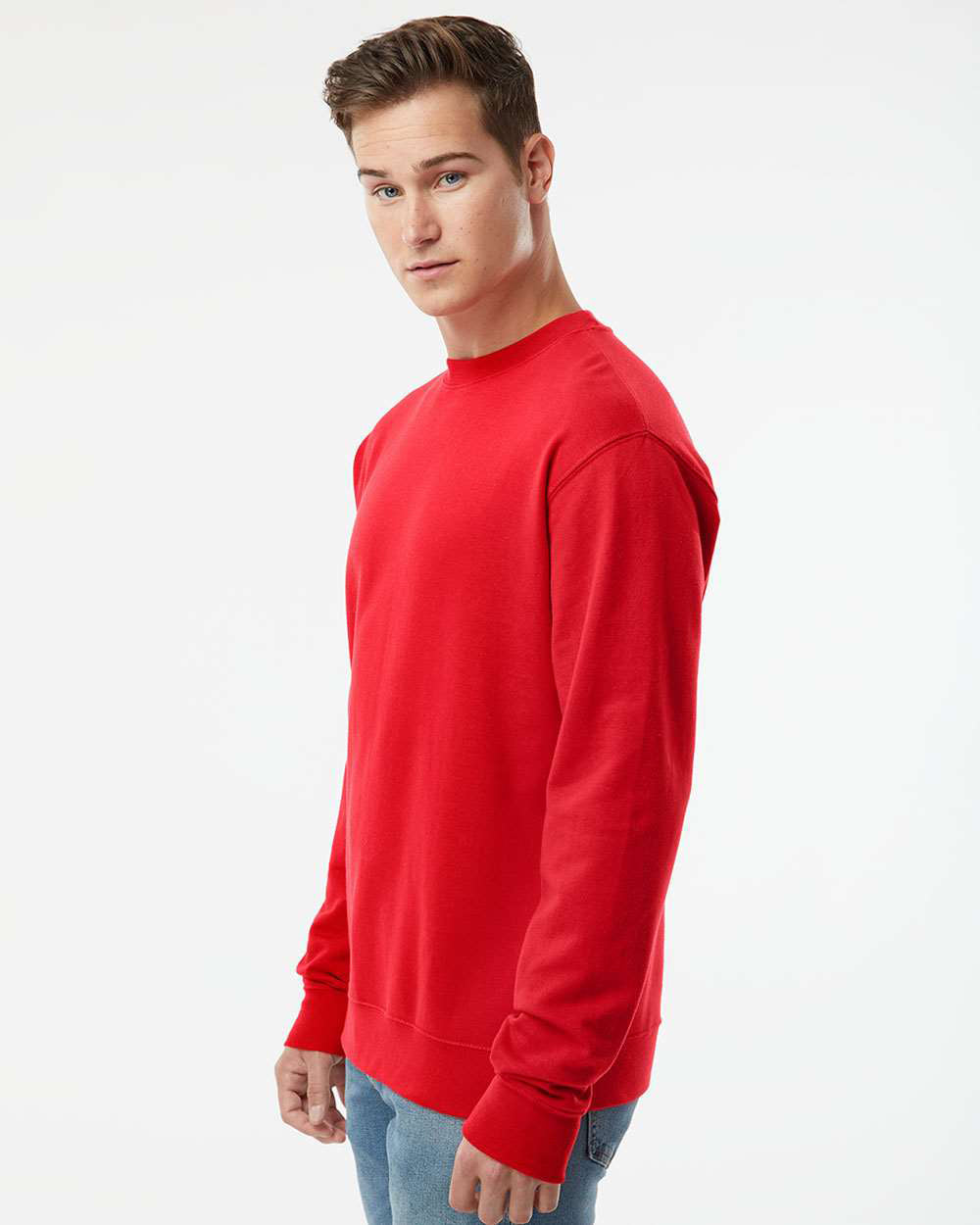 Independent Trading Company 8.5oz. Midweight Crew in Red, crewneck — side view