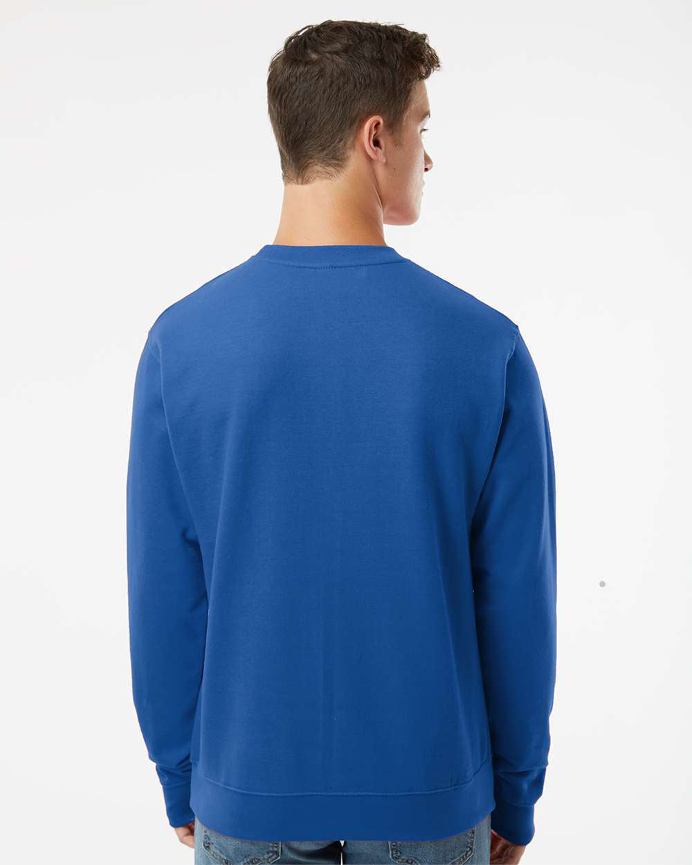Independent Trading Company 8.5oz. Midweight Crew in Royal, crewneck — back view