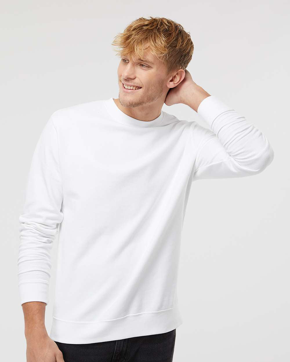 Independent Trading Company 8.5oz. Midweight Crew in White, crewneck — front view (2)