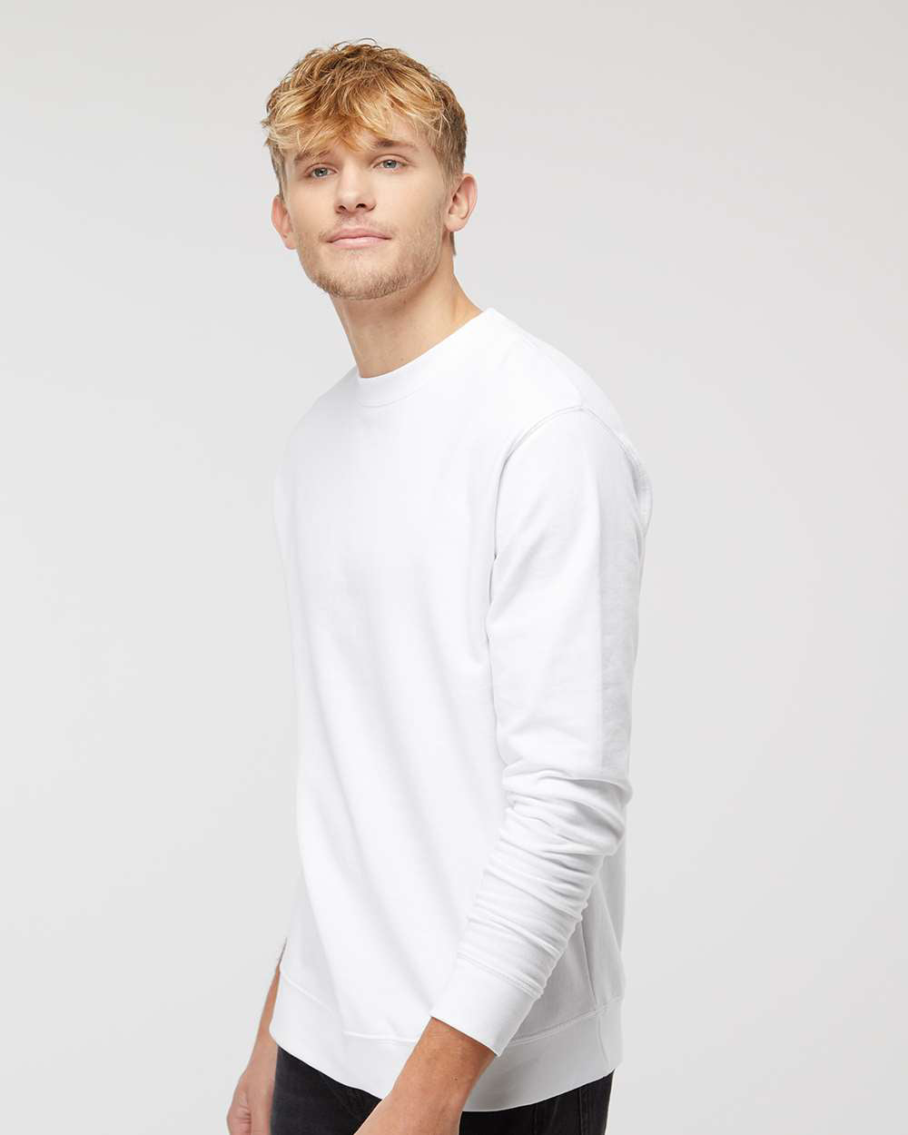 Independent Trading Company 8.5oz. Midweight Crew in White, crewneck — side view (2)