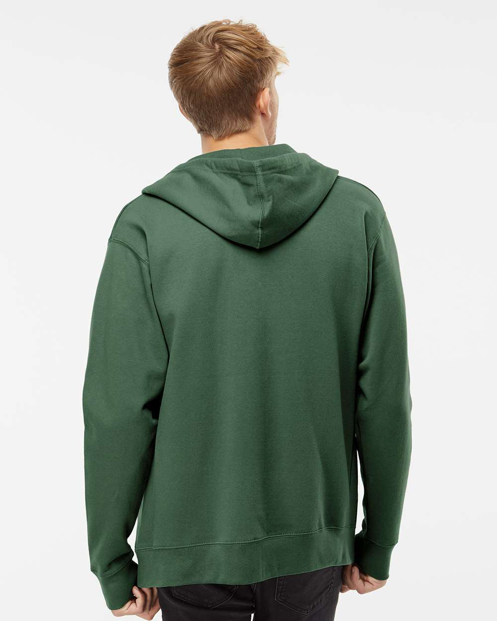 Independent Trading Company 8.5oz. Midweight Zip Hood in Green — back view