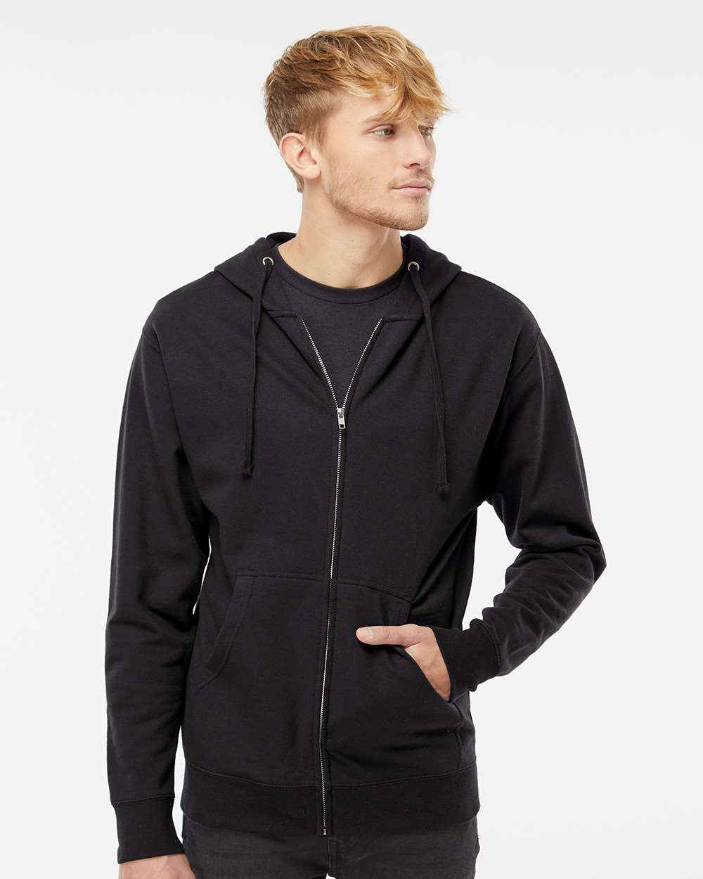 Independent Trading Company 8.5oz. Midweight Zip Hood in Black — front view (2)