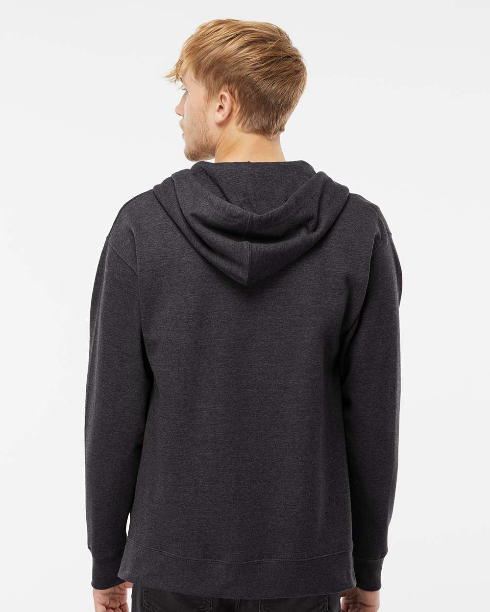 Independent Trading Company 8.5oz. Midweight Zip Hood in Charcoal Heather — back view (2)