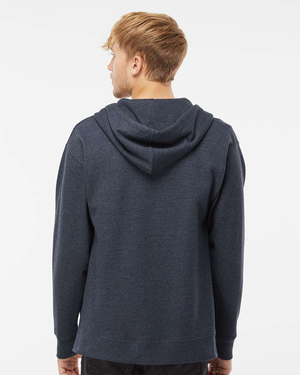 Independent Trading Company 8.5oz. Midweight Zip Hood in Navy Heather — back view (2)