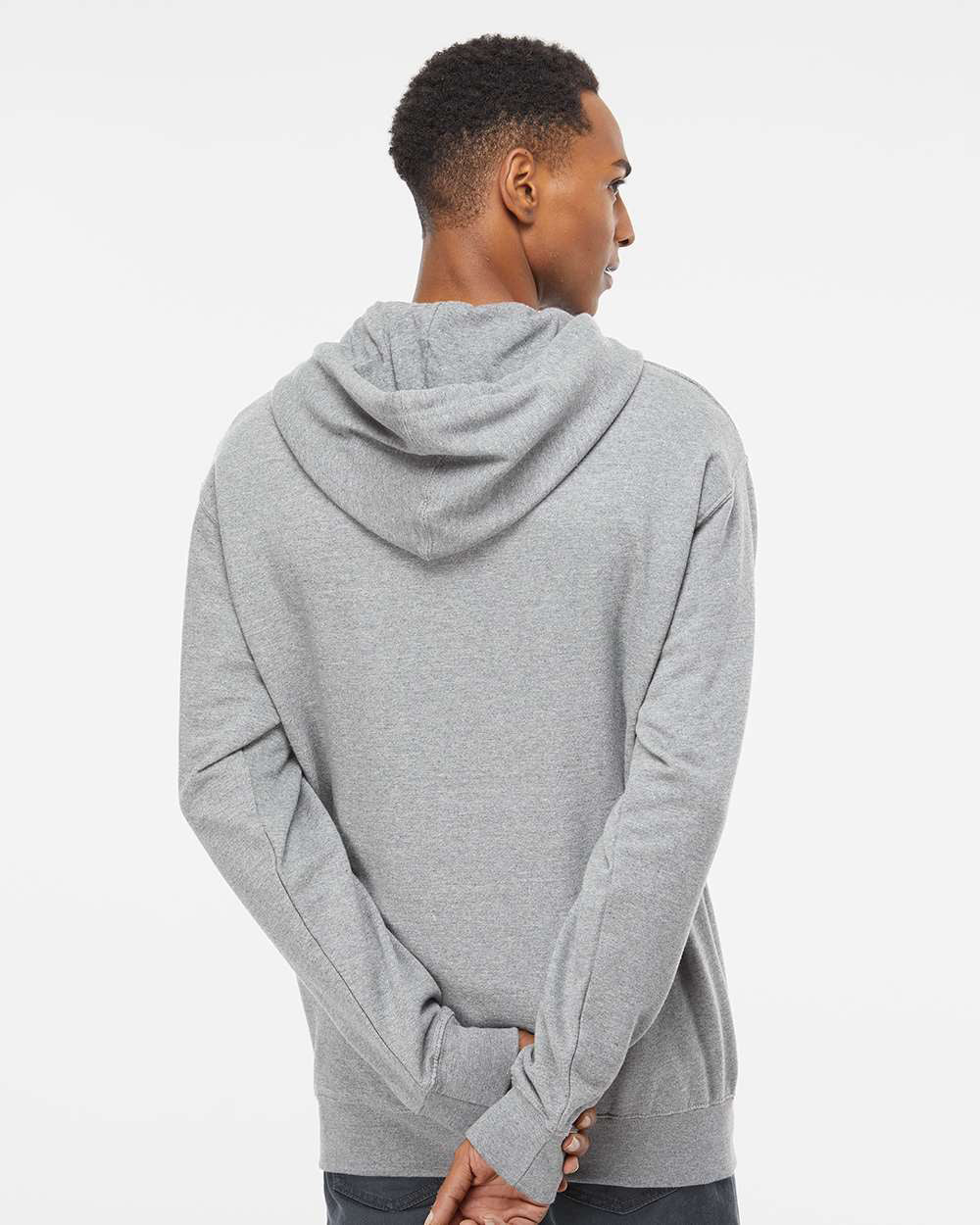 Independent Trading Company 8.5oz. Midweight Zip Hood in Grey Heather — back view (2)