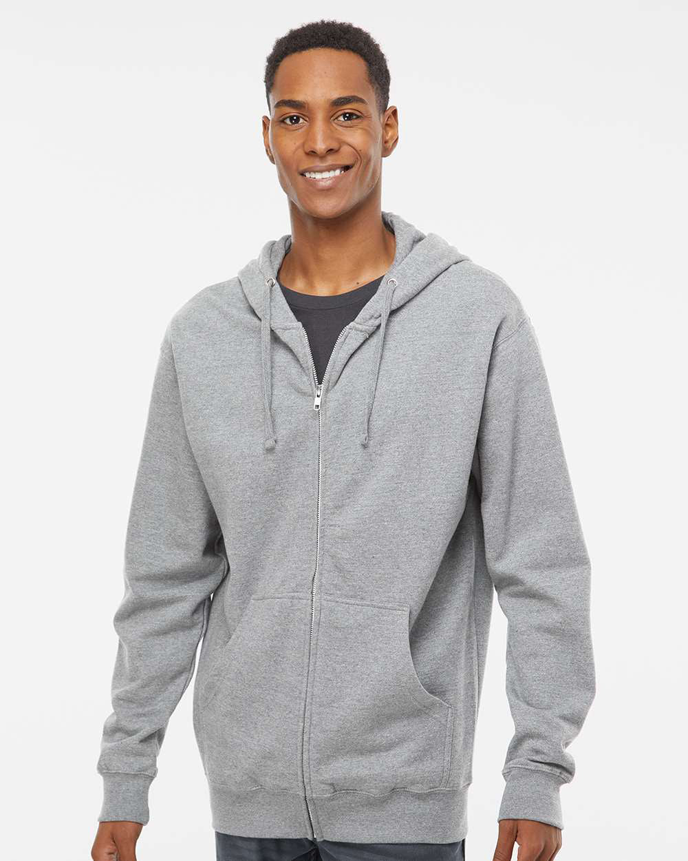 Independent Trading Company 8.5oz. Midweight Zip Hood in Grey Heather — front view (2)