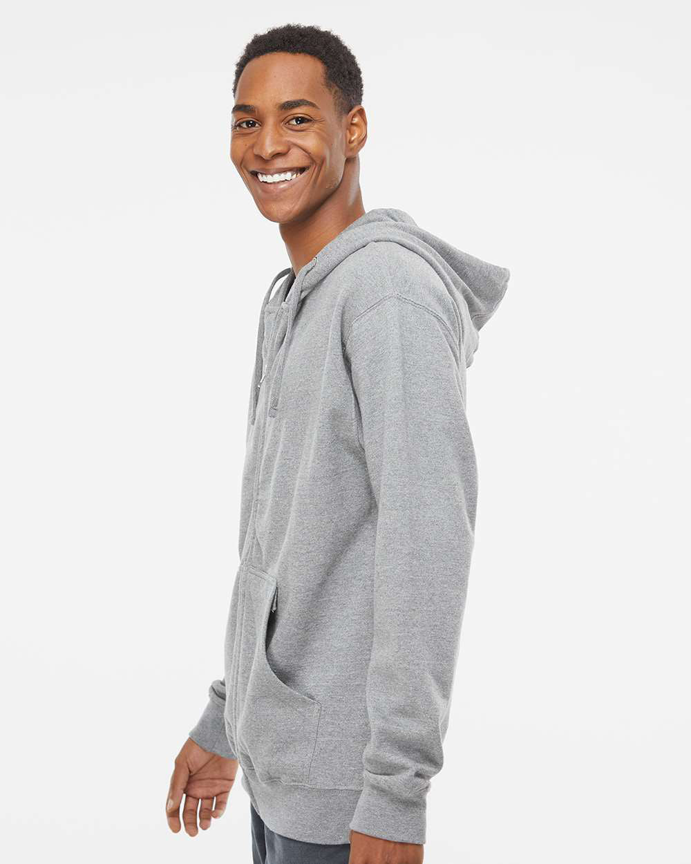 Independent Trading Company 8.5oz. Midweight Zip Hood in Grey Heather — side view (2)