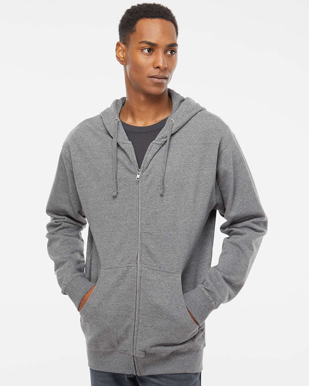 Independent Trading Company 8.5oz. Midweight Zip Hood in Heather — front view (2)