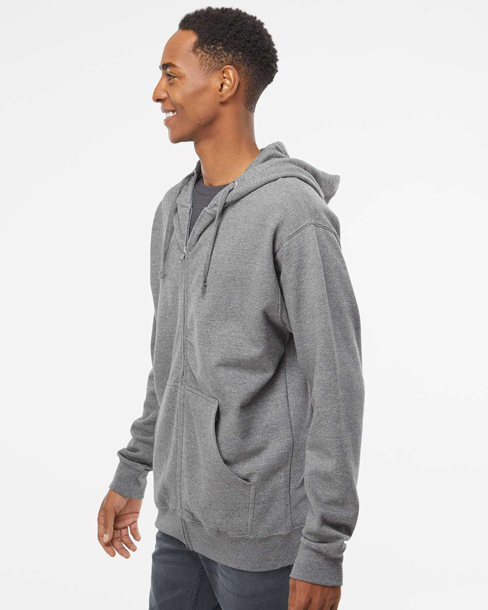 Independent Trading Company 8.5oz. Midweight Zip Hood in Heather — side view (2)
