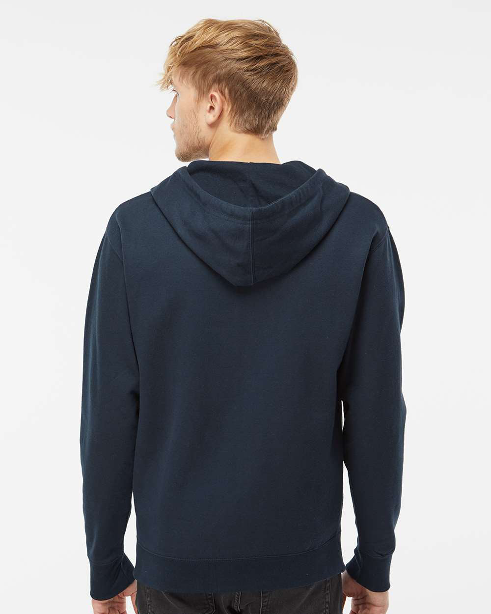 Independent Trading Company 8.5oz. Midweight Zip Hood in Navy — back view (2)