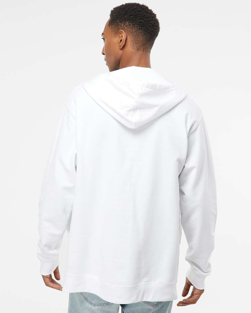 Independent Trading Company 8.5oz. Midweight Zip Hood in White — back view (2)
