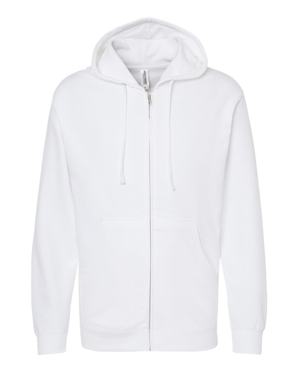 Independent Trading Company 8.5oz. Midweight Zip Hood in White — front view