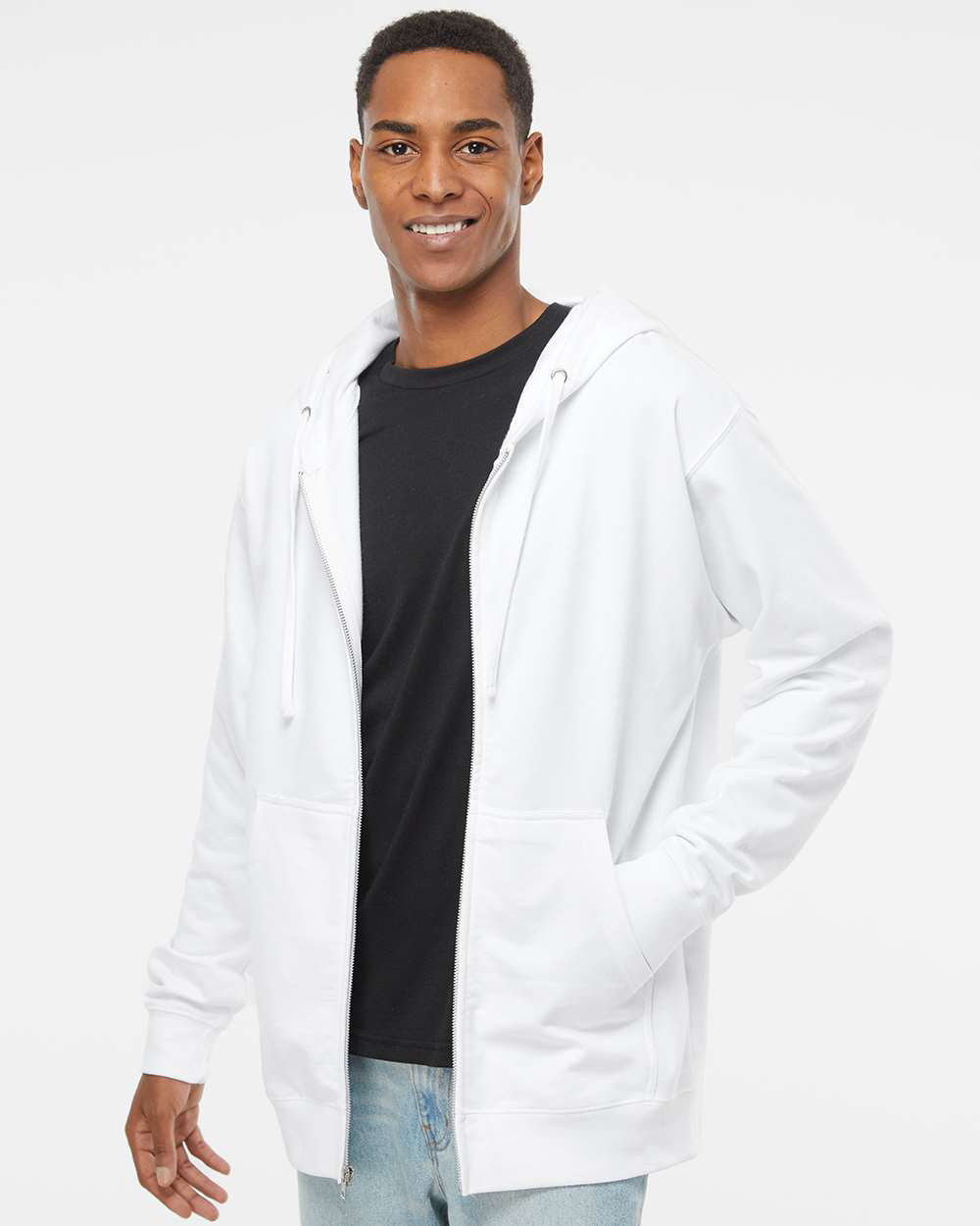 Independent Trading Company 8.5oz. Midweight Zip Hood in White — front view (2)