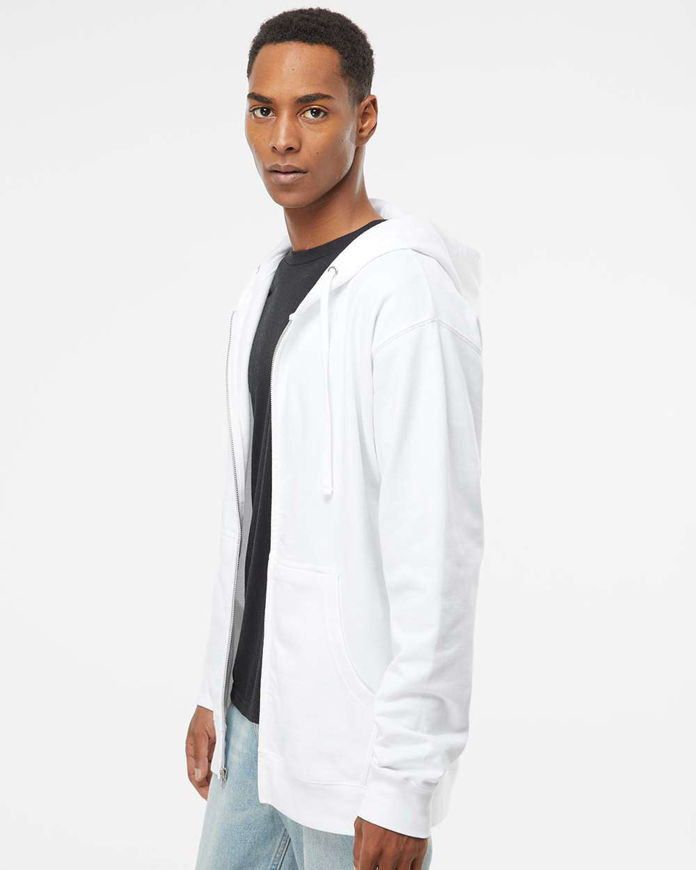 Independent Trading Company 8.5oz. Midweight Zip Hood in White — side view (2)