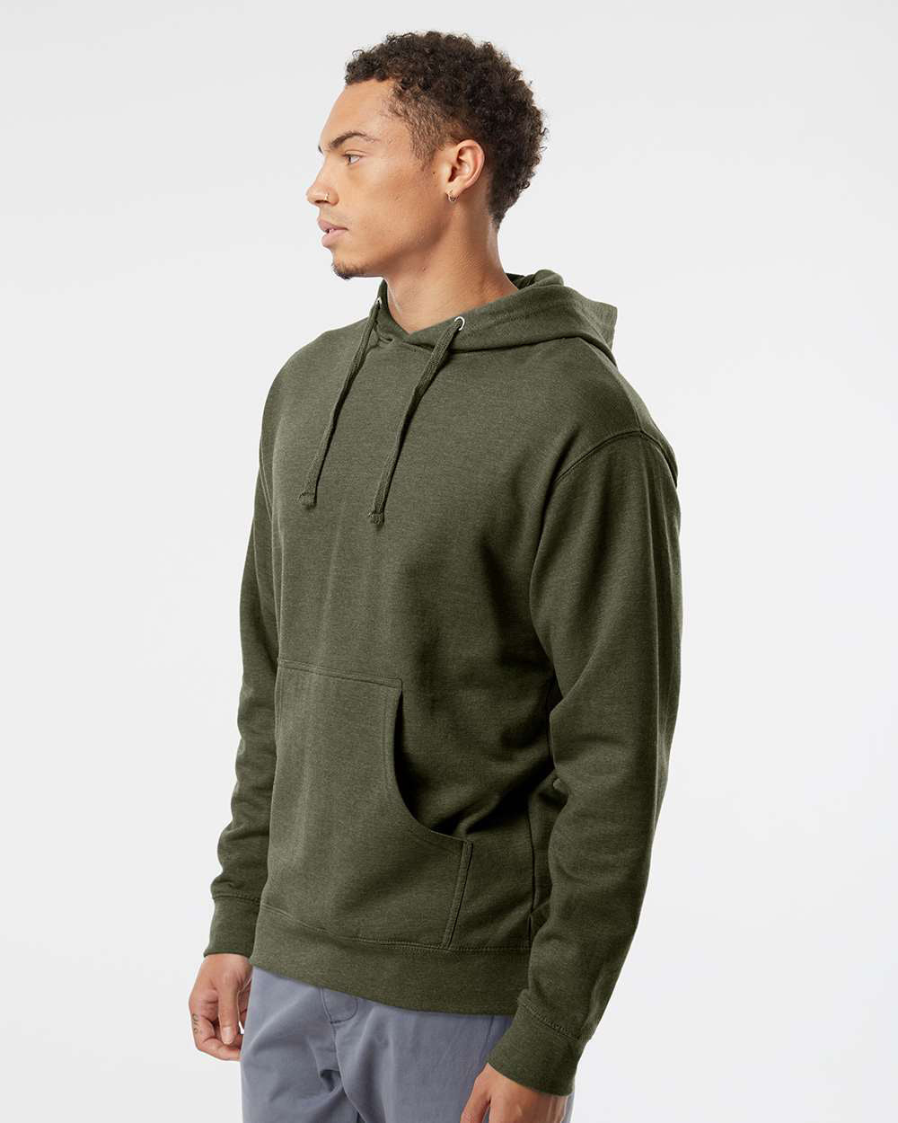Independent Trading Company 8.5oz. Midweight Pullover Hood in Heather — side view (2)
