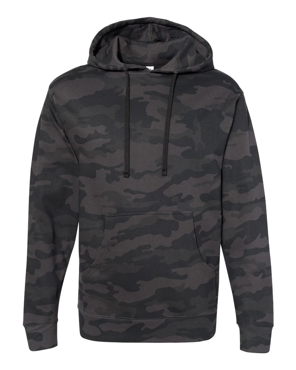 Independent Trading Company 8.5oz. Midweight Pullover Hood in Black Camo — front view