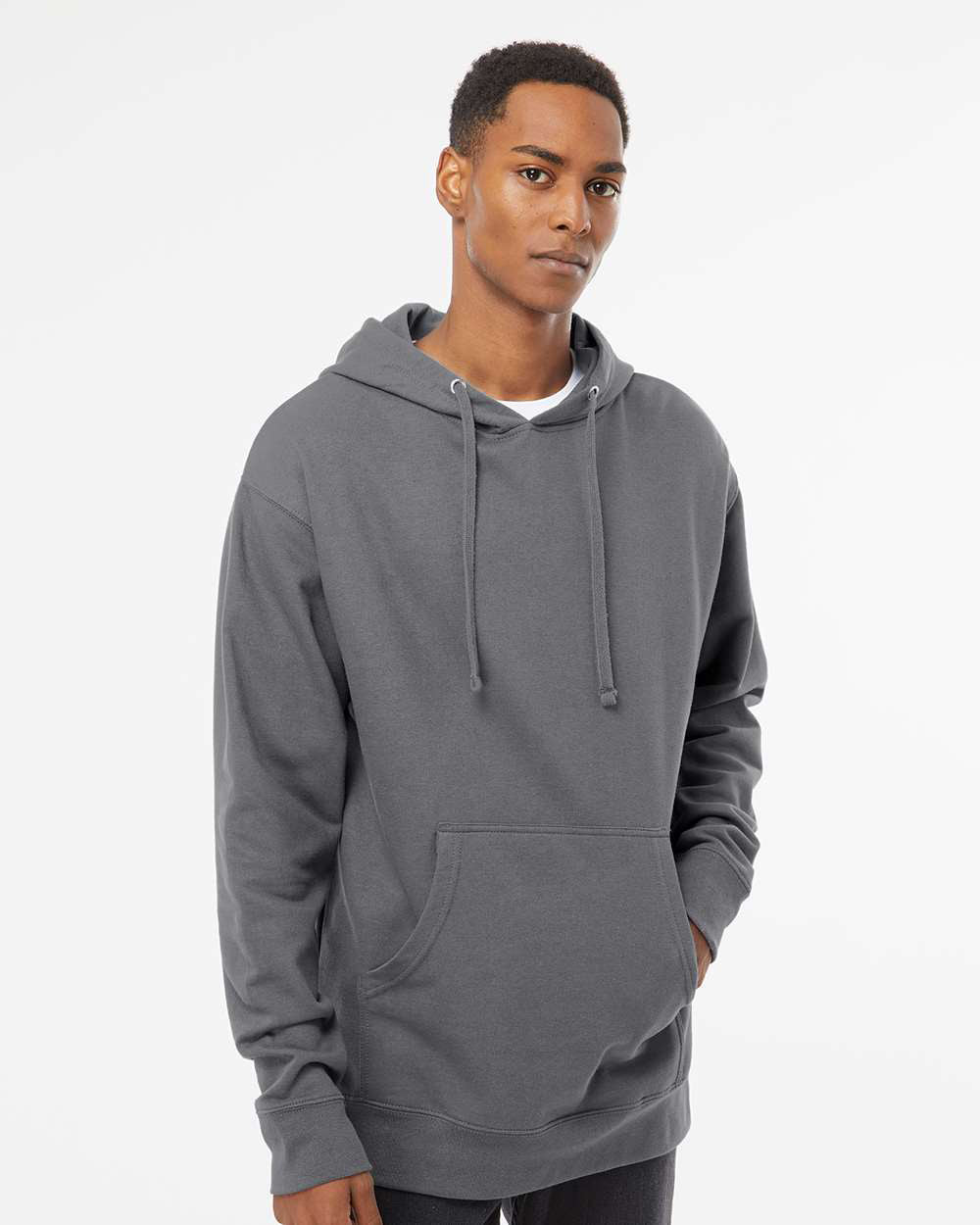 Independent Trading Company 8.5oz. Midweight Pullover Hood in Charcoal — front view (2)