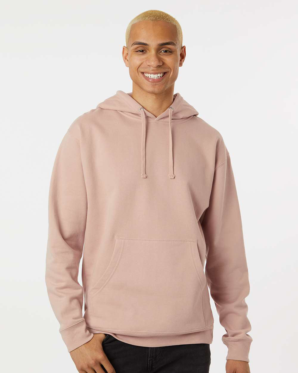Independent Trading Company 8.5oz. Midweight Pullover Hood in Pink — front view