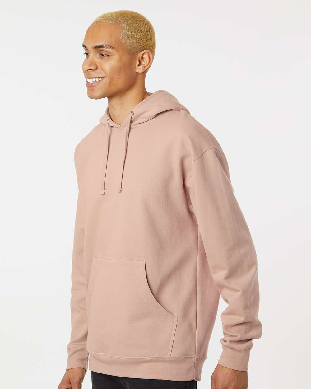 Independent Trading Company 8.5oz. Midweight Pullover Hood in Pink — side view