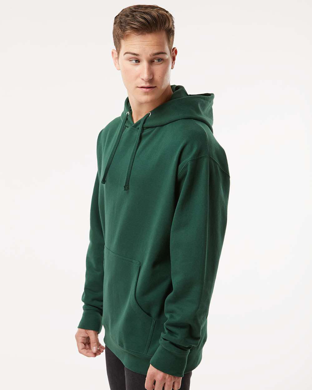 Independent Trading Company 8.5oz. Midweight Pullover Hood in Forest Green — side view (2)