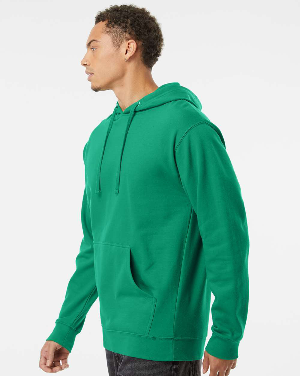 Independent Trading Company 8.5oz. Midweight Pullover Hood in Kelly Green — side view (2)