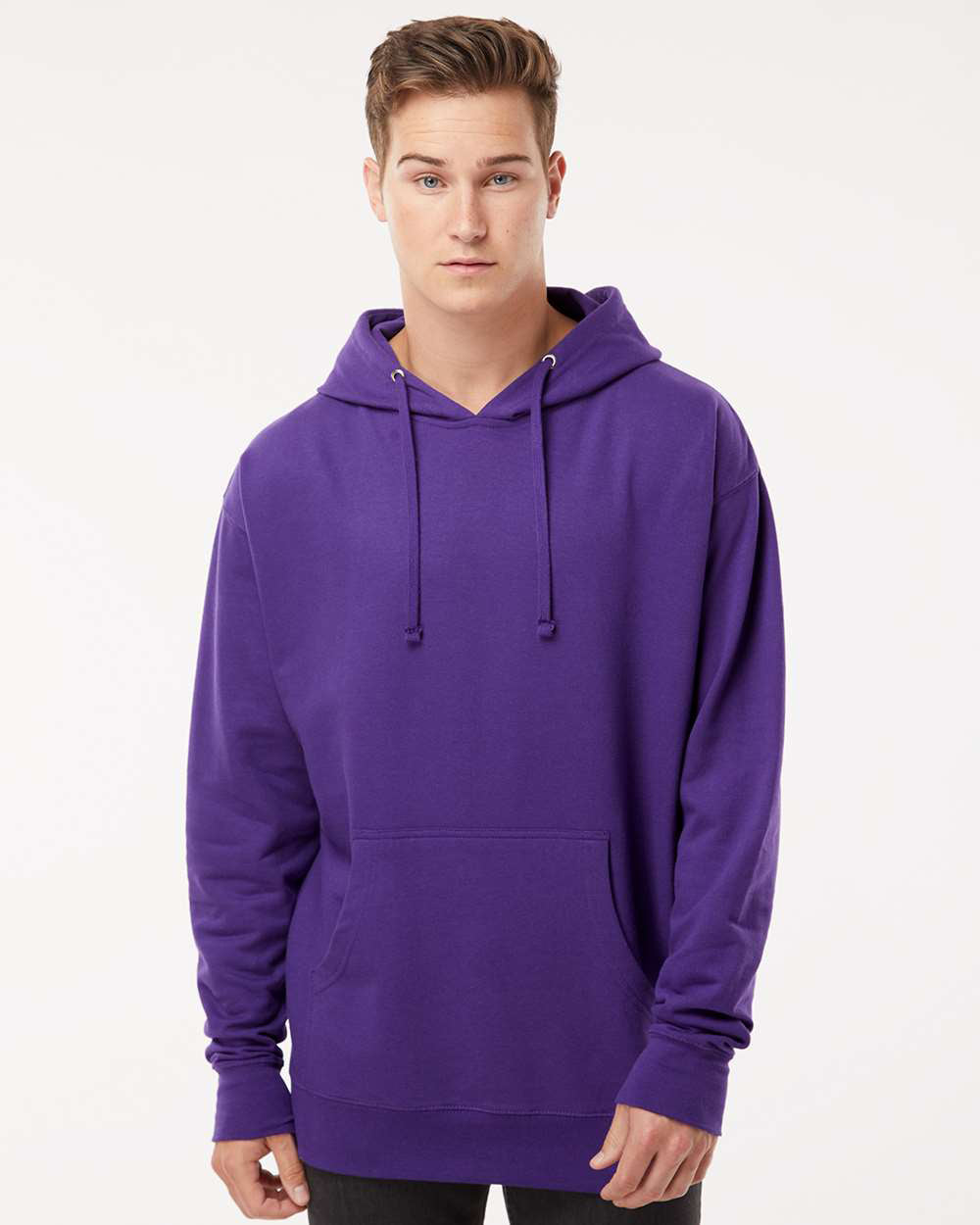 Independent Trading Company 8.5oz. Midweight Pullover Hood in Purple — front view (2)