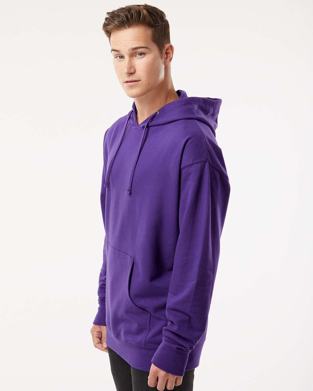 Independent Trading Company 8.5oz. Midweight Pullover Hood in Purple — side view