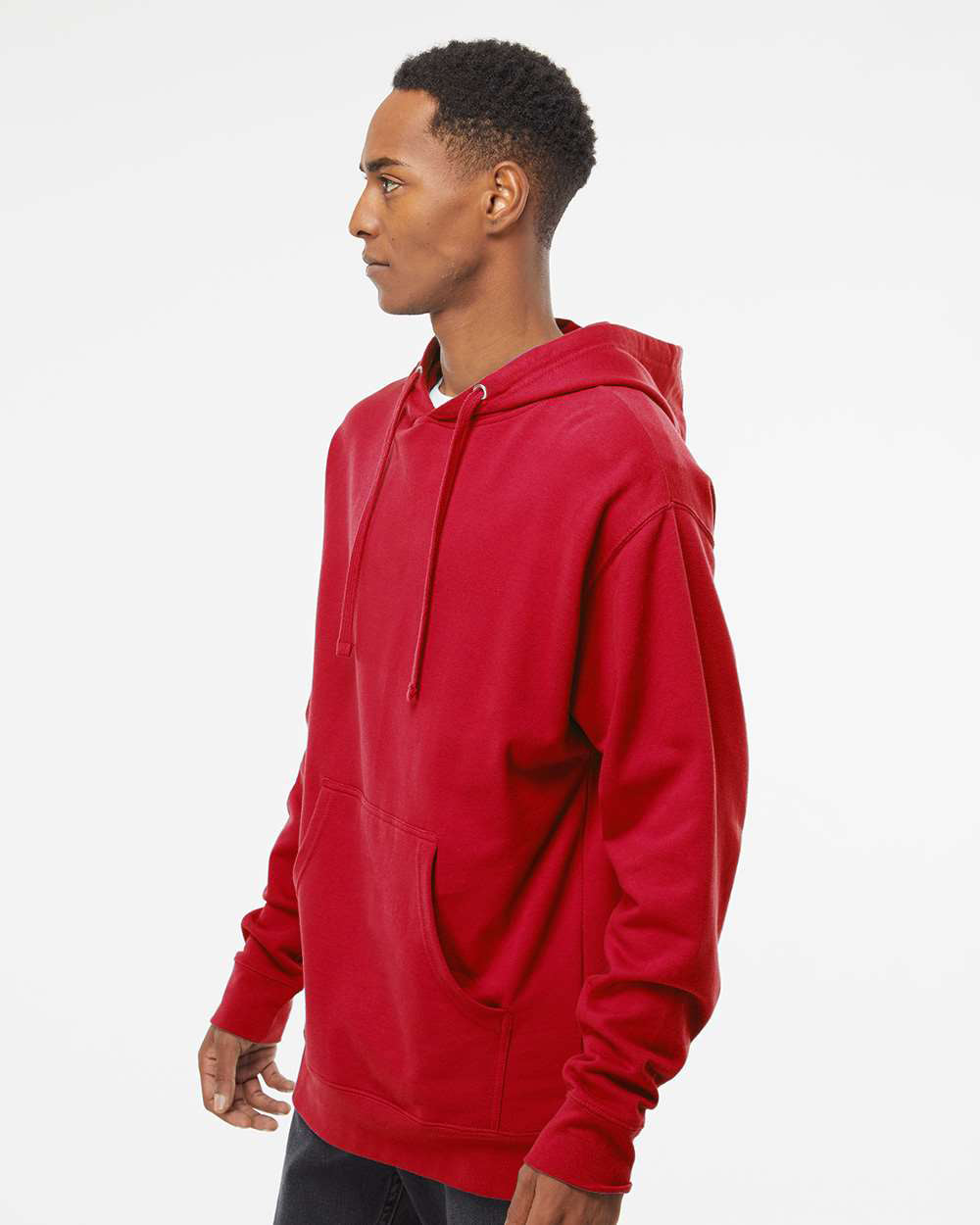 Independent Trading Company 8.5oz. Midweight Pullover Hood in Red — side view (2)
