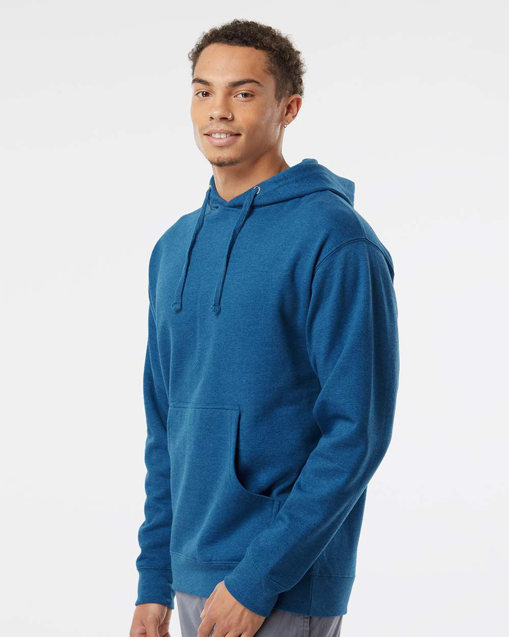 Independent Trading Company 8.5oz. Midweight Pullover Hood in Royal Heather — side view (2)