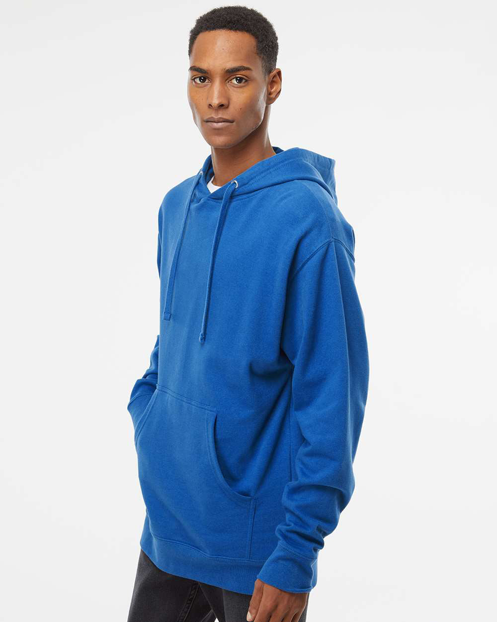 Independent Trading Company 8.5oz. Midweight Pullover Hood in Royal — side view (2)
