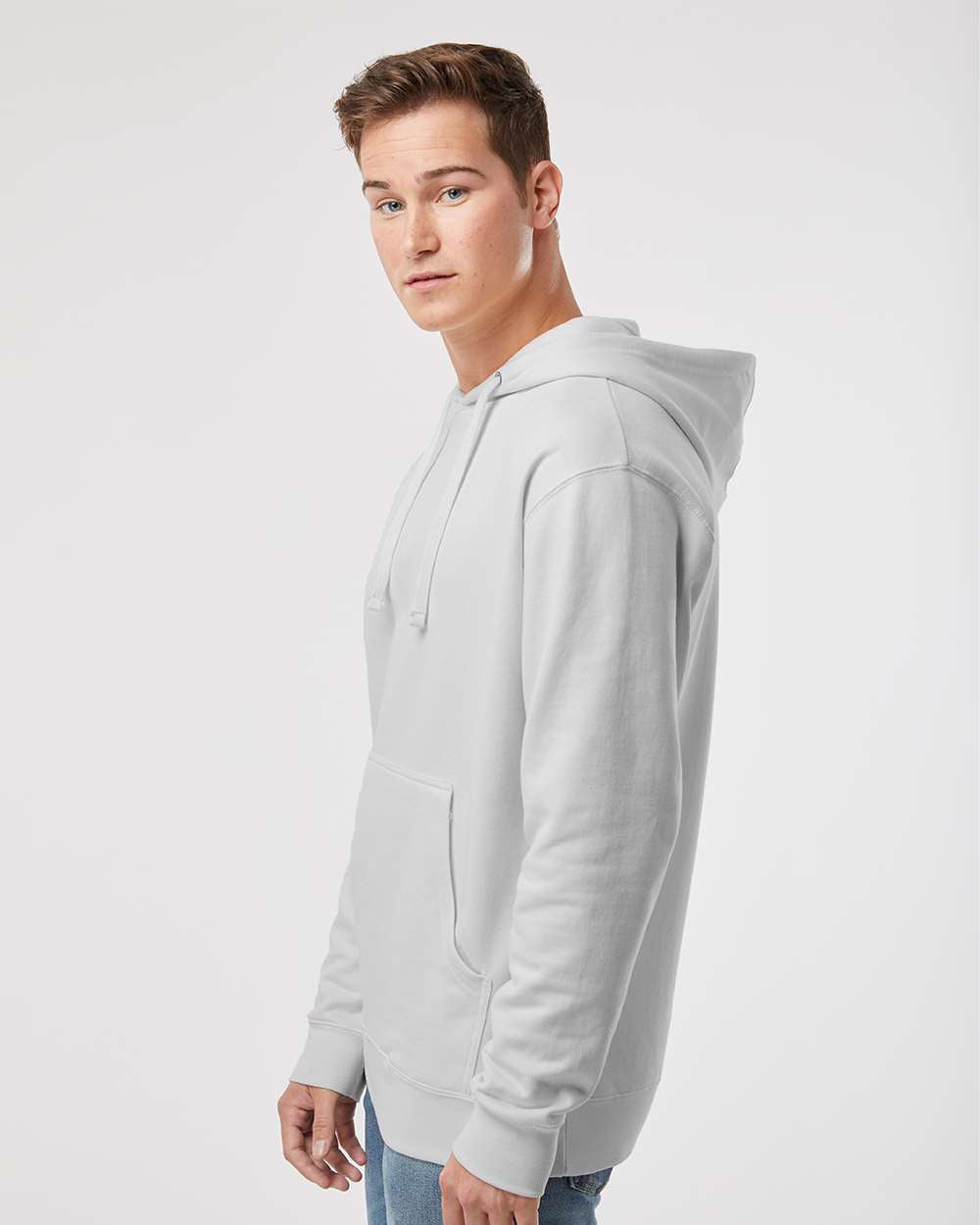 Independent Trading Company 8.5oz. Midweight Pullover Hood in Smoke — side view (2)