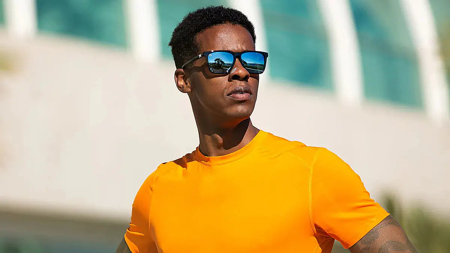Jelly Black / Sky Blue Fast Lanes Sport - Knockaround Sunglasses - close-up detail