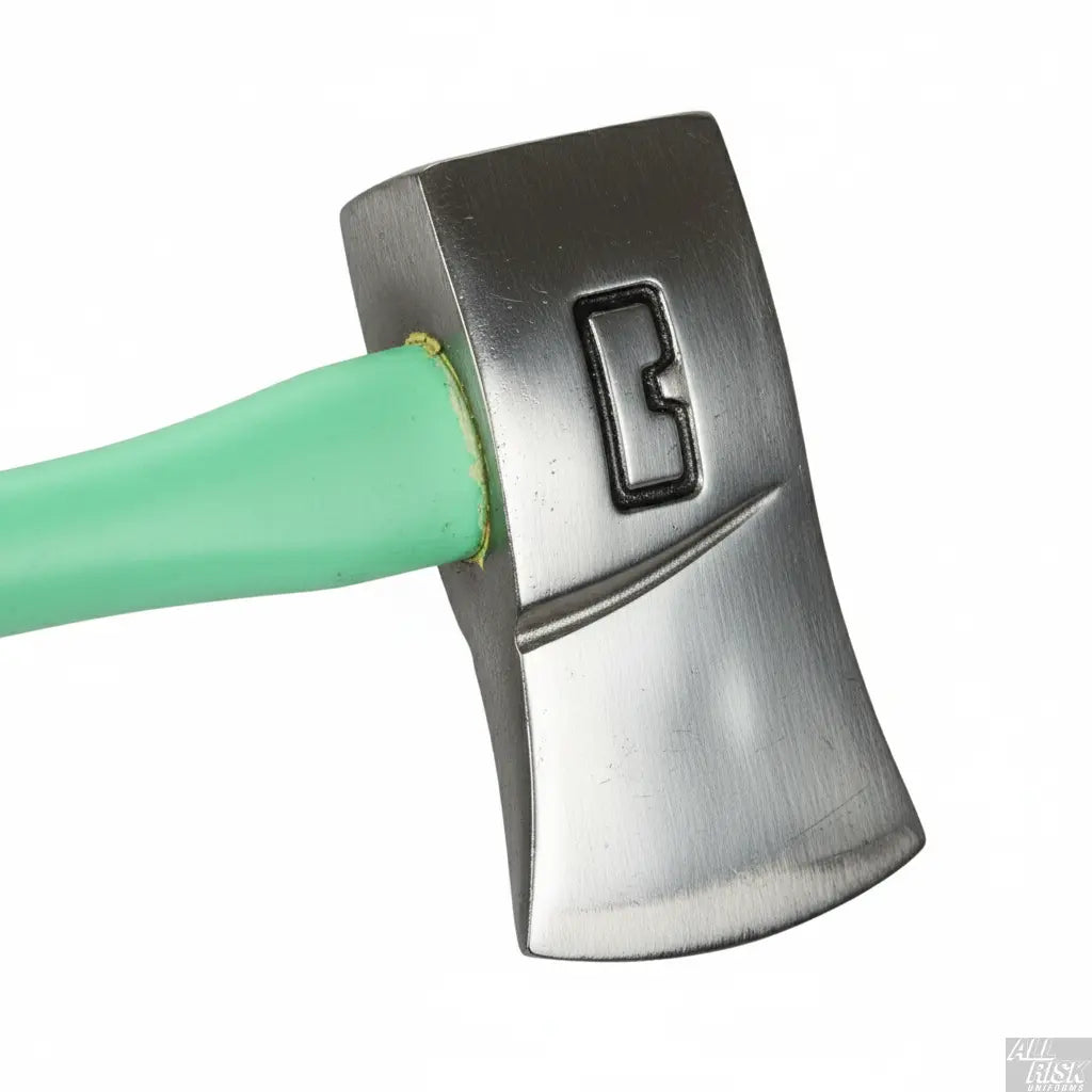 Close-up detail of Luminous Lock Slot axe head showing 8lb forged steel construction with lock slot design and flat striking surface